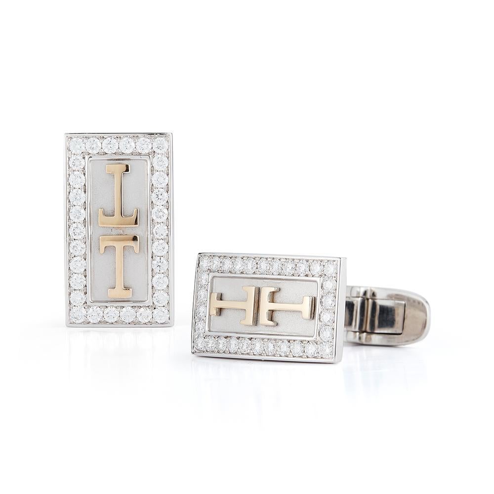 Brilliant Cut 18k White and Yellow Gold And 1.09ct Diamond Cufflinks For Sale