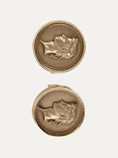 Antique 9kt Gold and Diamond Cufflinks, Roman Figure, Italy, 1980