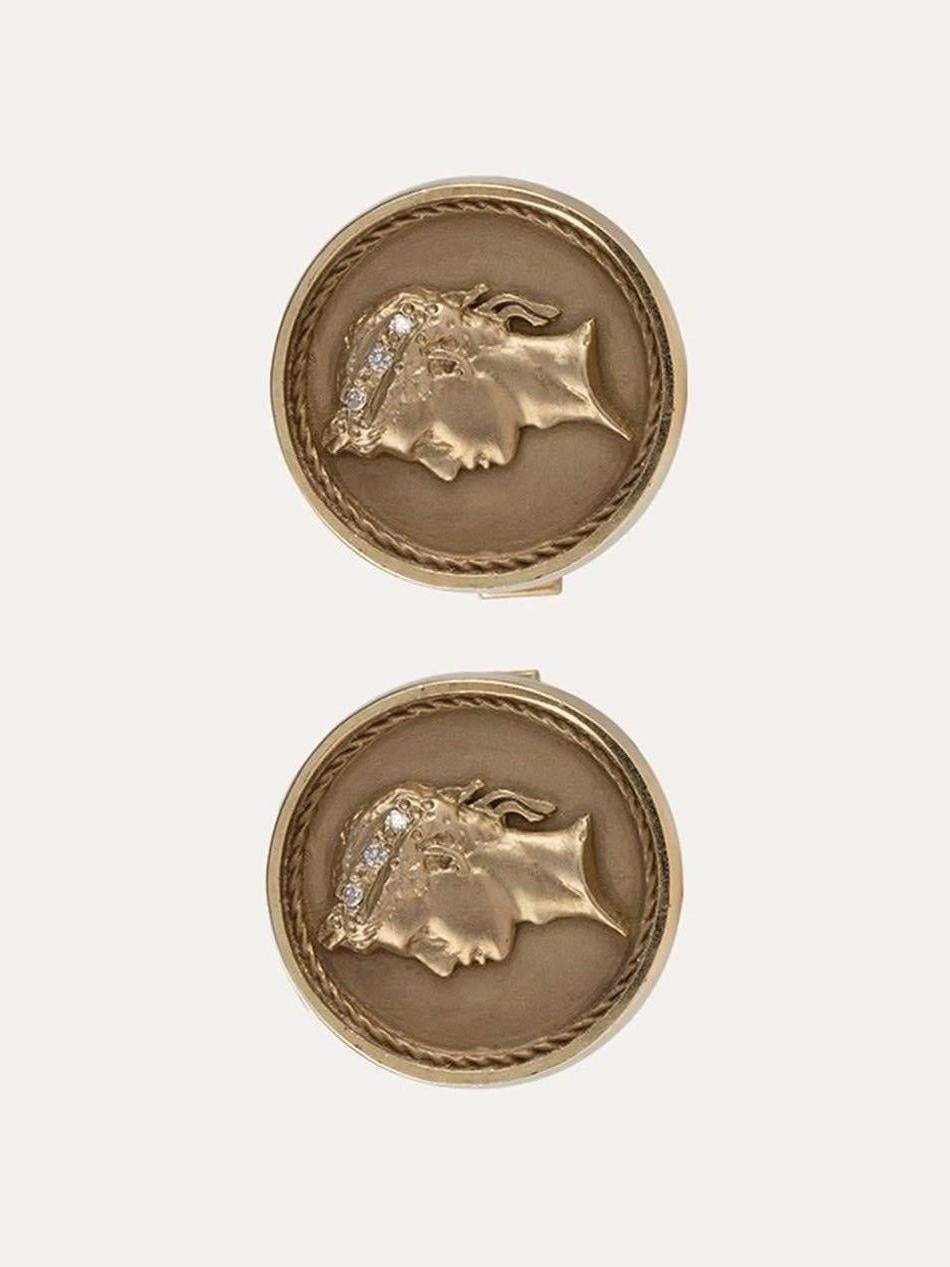 Classical Roman Gold and Diamond Cufflinks with Human Figure For Sale