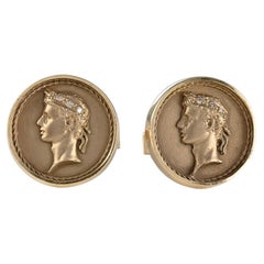 Gold and Diamond Cufflinks with Human Figure