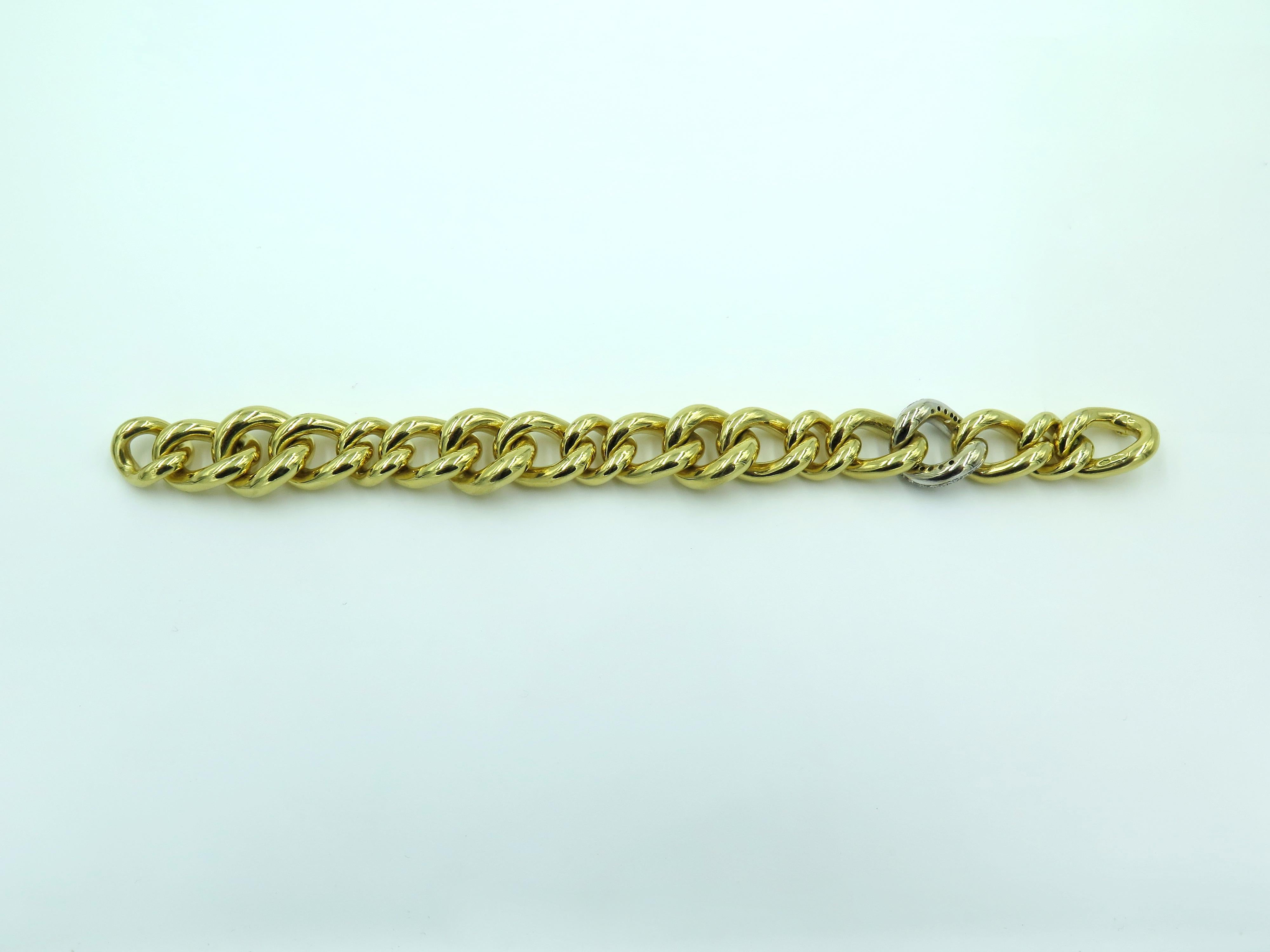 Gold and Diamond Curb Link Bracelet In Excellent Condition In New York, NY