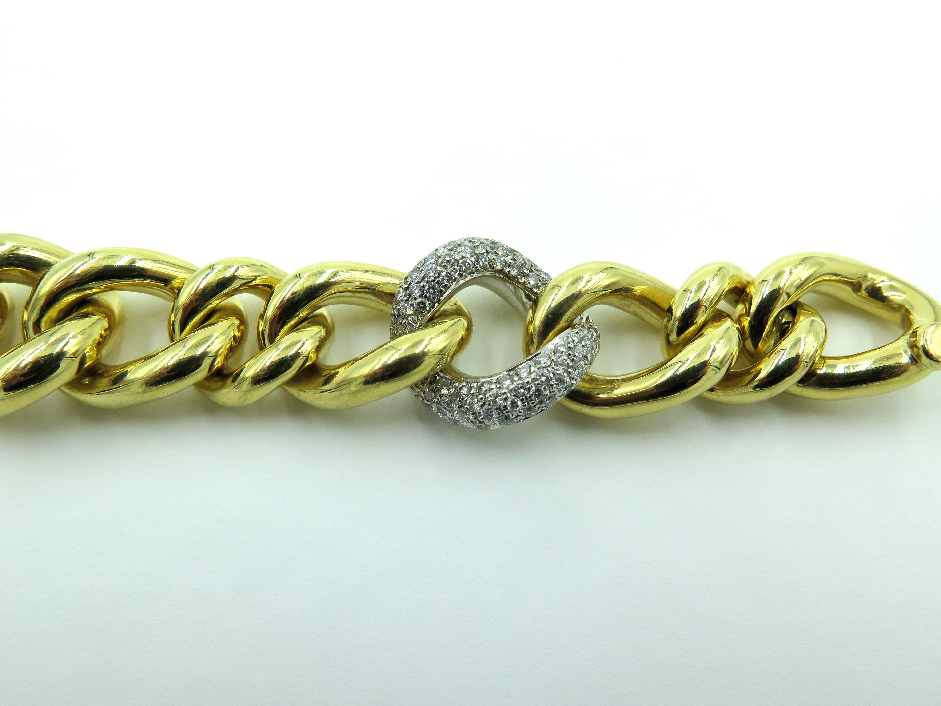Women's or Men's Gold and Diamond Curb Link Bracelet