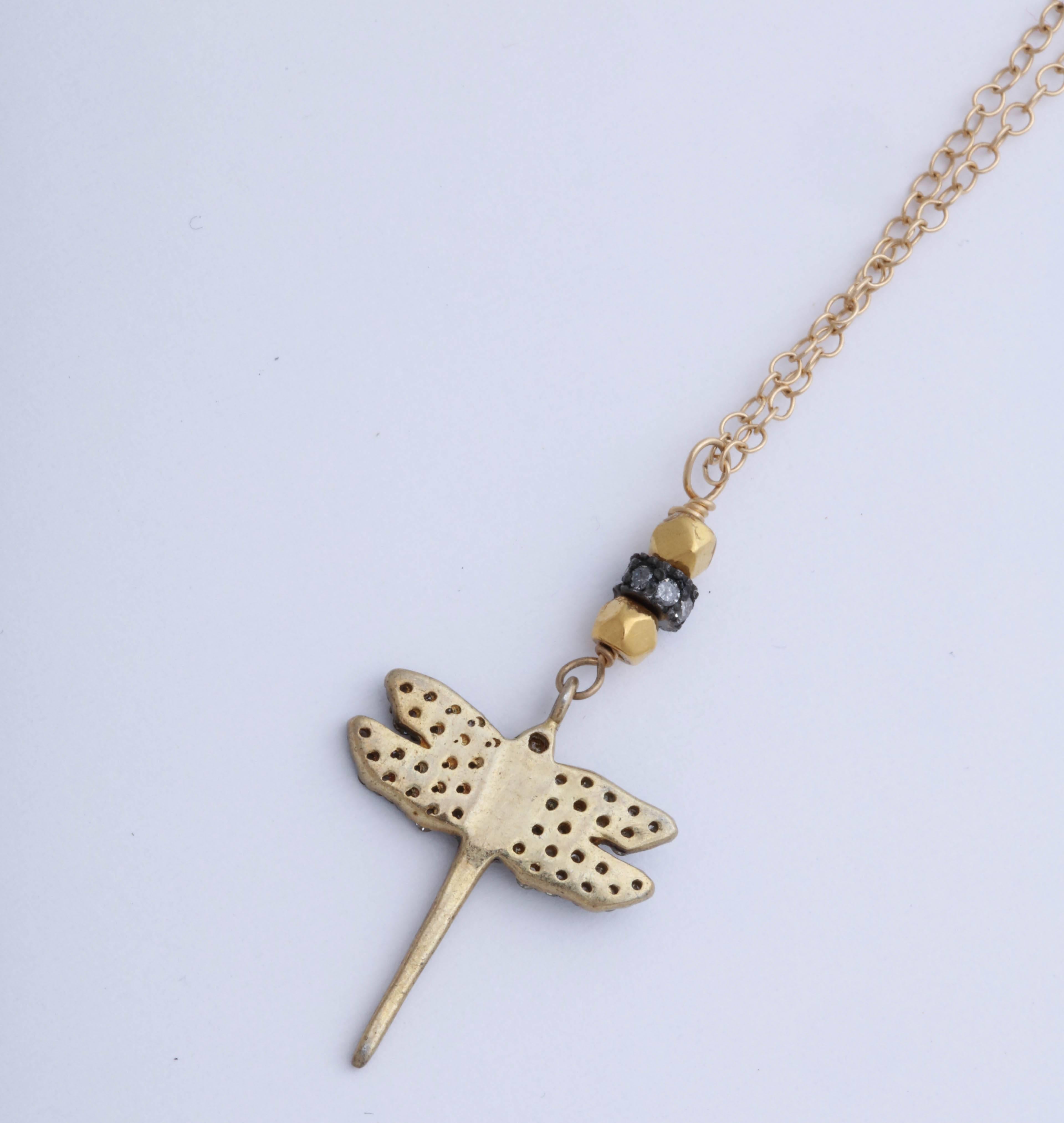Old European Cut Gold and Diamond Dragonfly Pendant For Sale