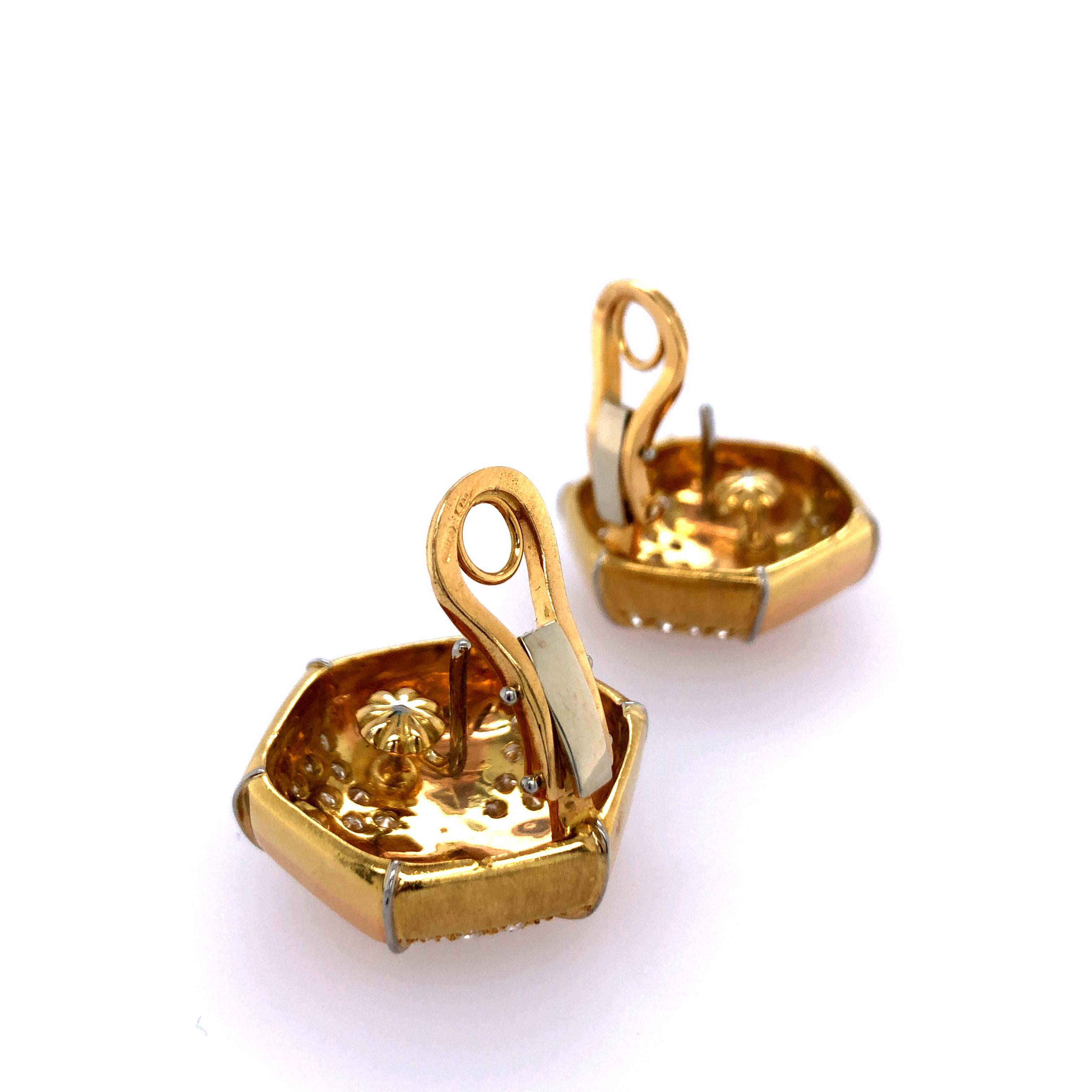 Contemporary Gold and Diamond Earrings For Sale