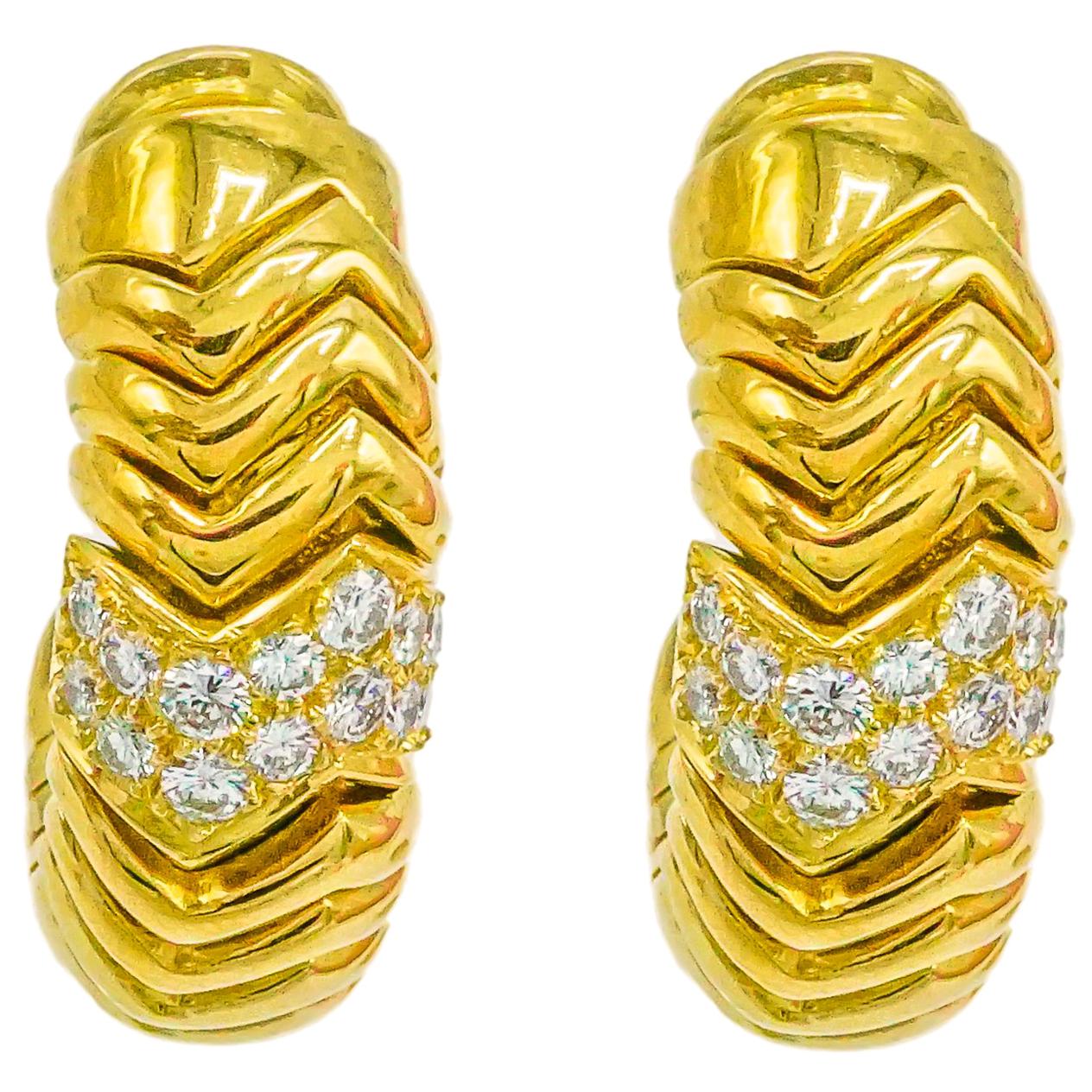 Gold and Diamond Earrings For Sale