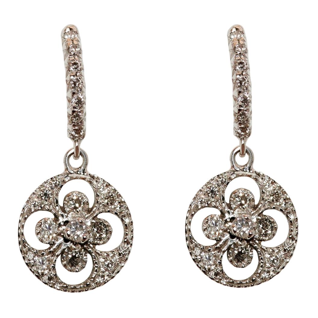 18k Gold Drop Diamond Earrings Brilliant Cut Diamonds White Black Yellow Rose For Sale