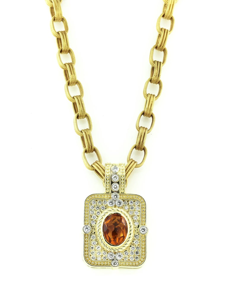 Gold and Diamond Enhancer Pendant with Citrine Center and Gold Link