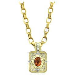 Gold and Diamond Enhancer Pendant with Citrine Center and Gold Link Chain