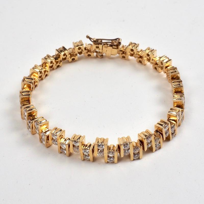 Round Cut Gold and Diamond Eternity Bracelet 5.5 Carat