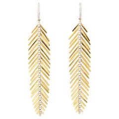Gold and Diamond Feather Earrings