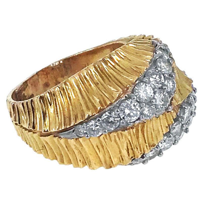 Modern Diamond Yellow Gold Textured Ring