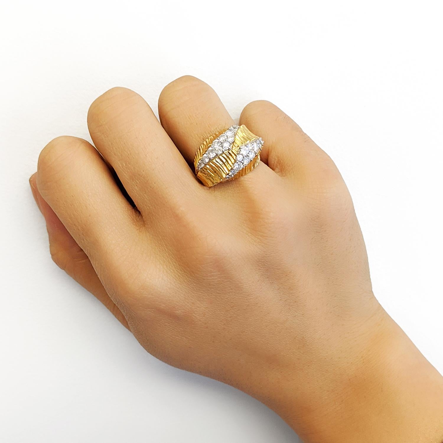Round Cut Diamond Yellow Gold Textured Ring