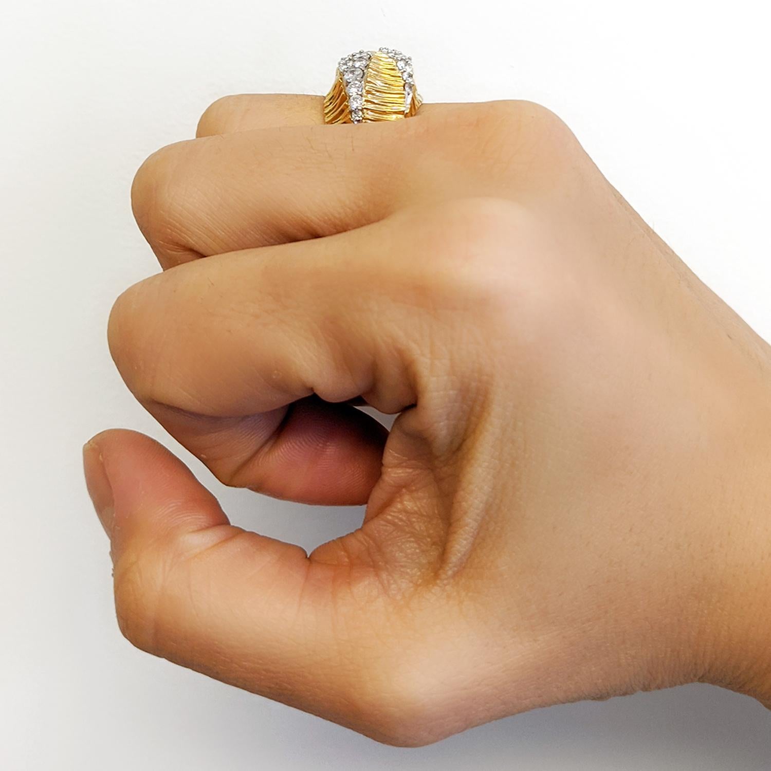 Diamond Yellow Gold Textured Ring 1