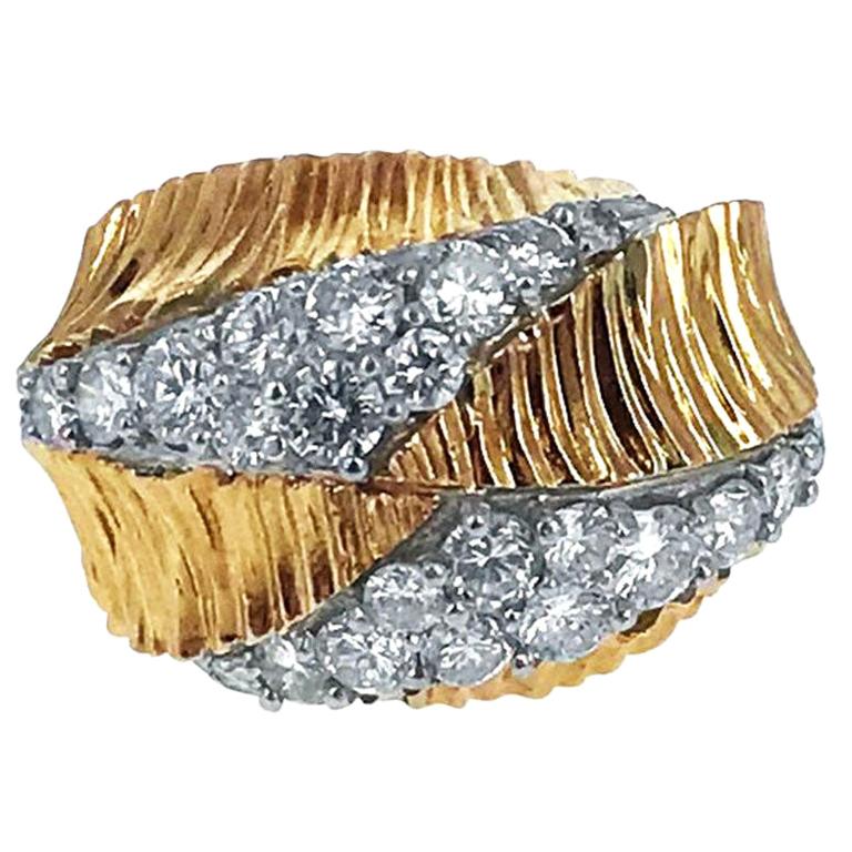 Diamond Yellow Gold Textured Ring
