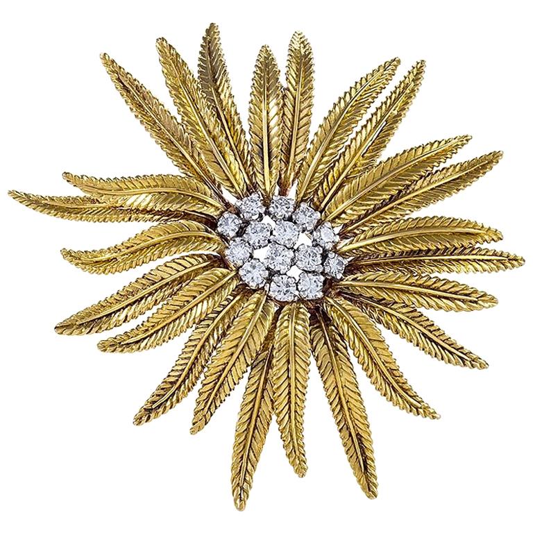 Cartier Diamond Gold Flower Brooch 