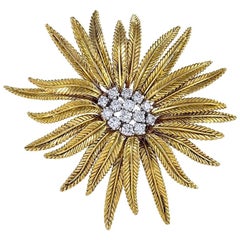 Cartier Diamond Gold Flower Brooch 