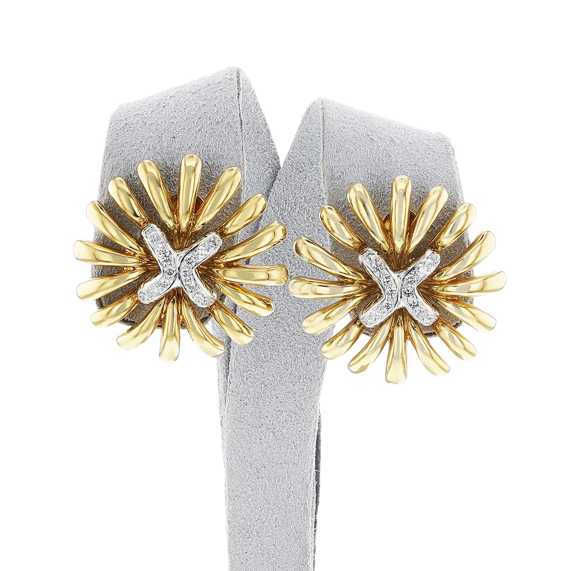 Orecchini a fiore in oro e diamanti, 18k in vendita 1
