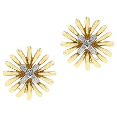Vintage Gold and Diamond Flower Earrings, 18k