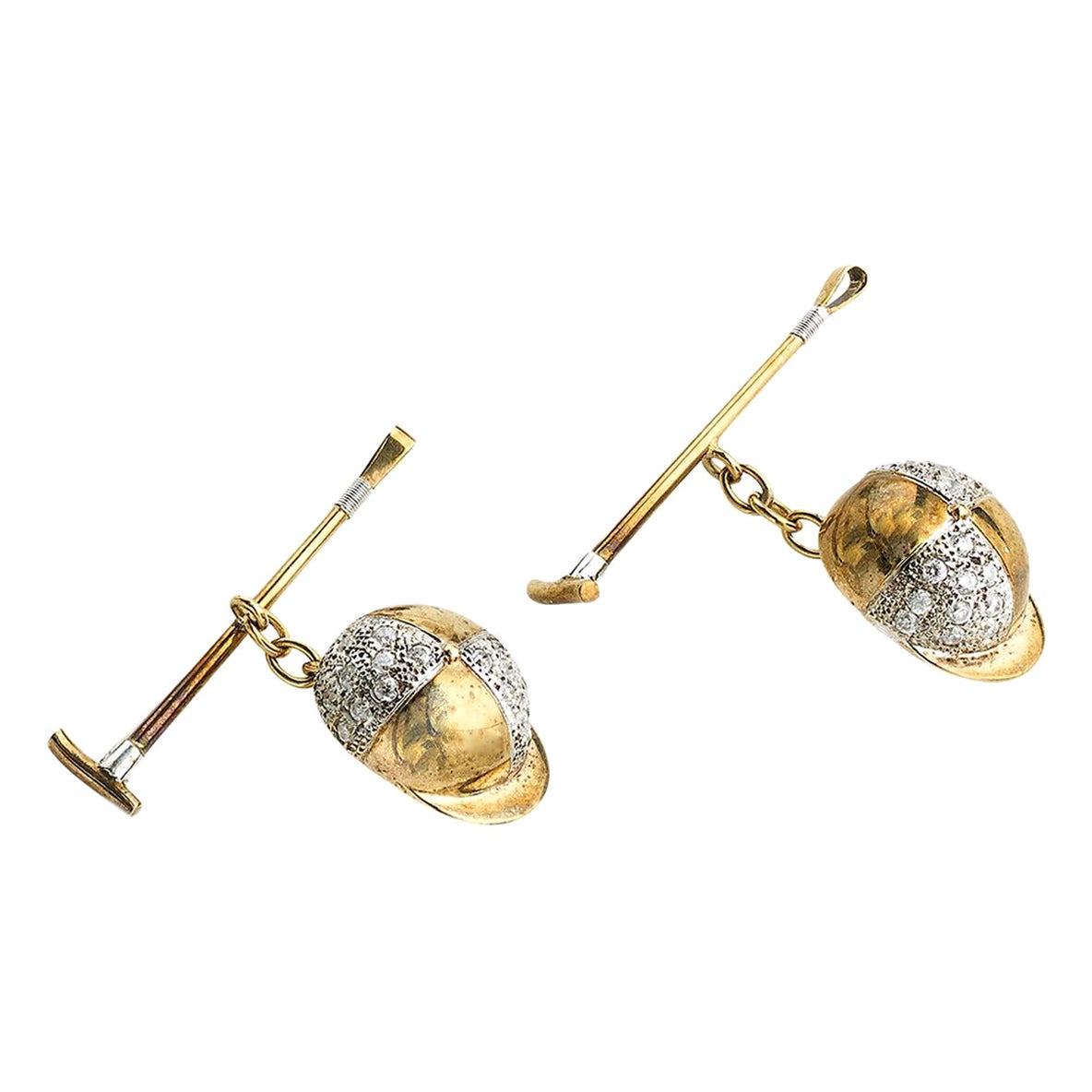 Vintage Gold and Cubic Zirconia Jockey Cufflinks, 1980