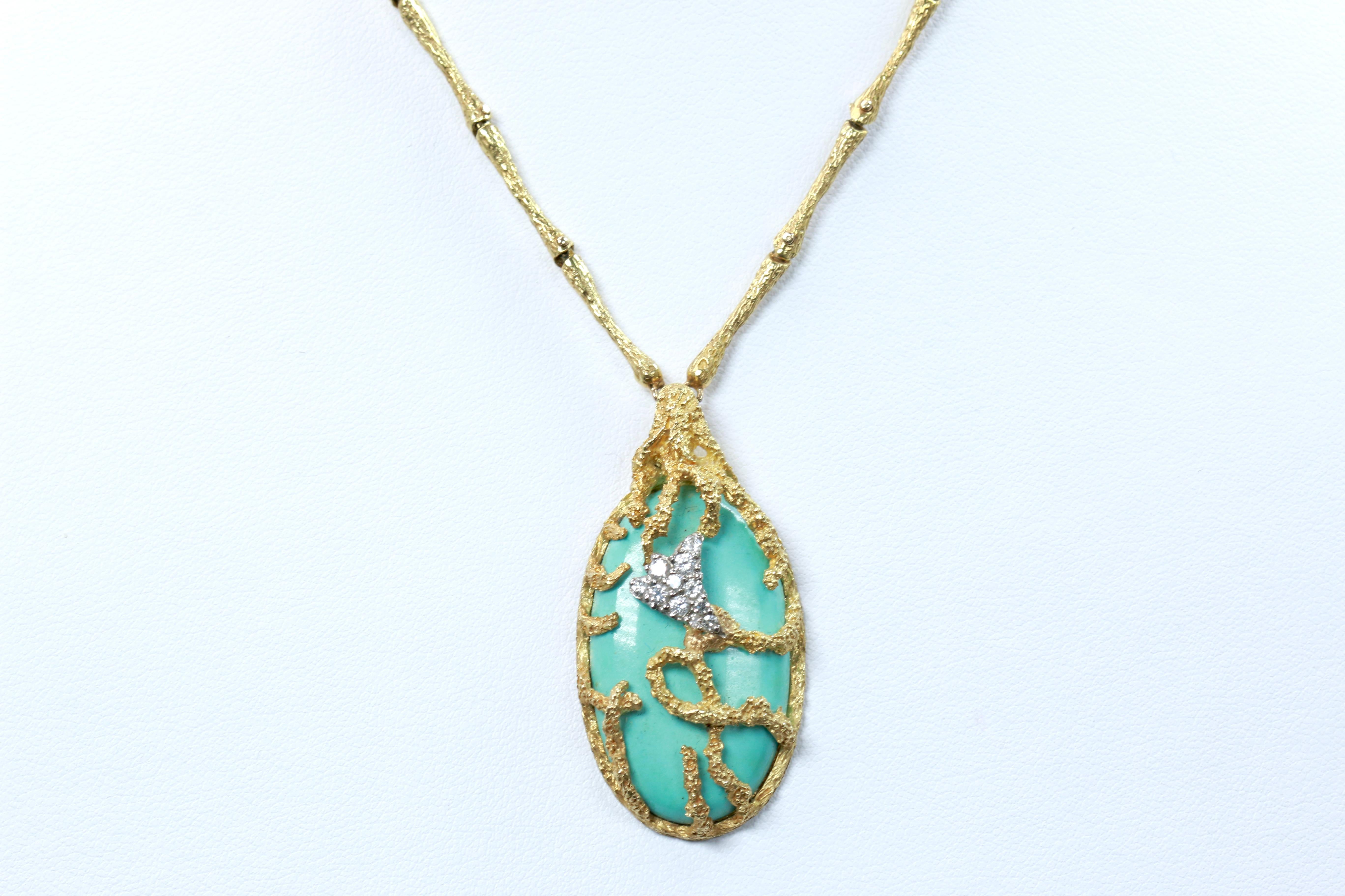 Women's or Men's Gold and Diamond La Triomphe Necklace with Turqoiuse Pendant