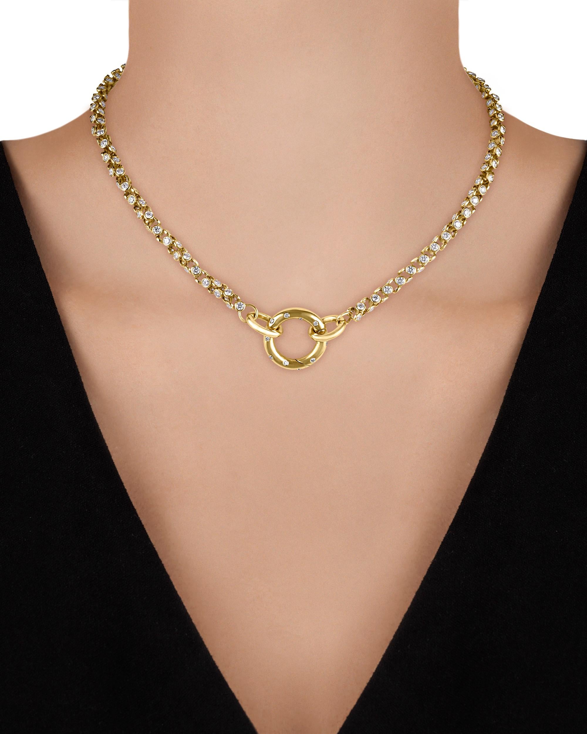 Modern Gold and Diamond Link Necklace by Oscar Heyman