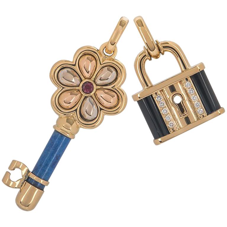 Gold and Diamond Lock and Key Pendant