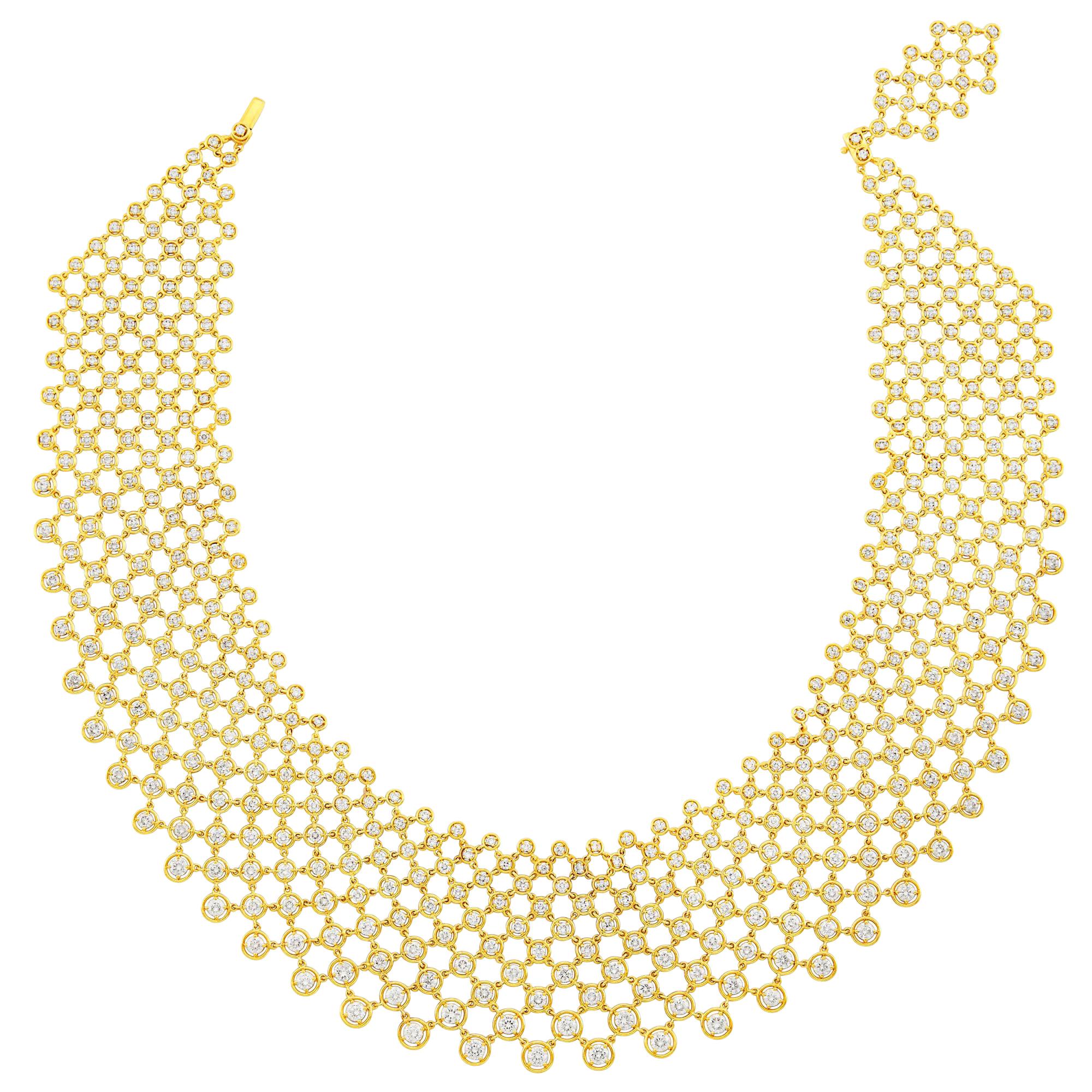 Gold and Diamond Mesh Bib Necklace