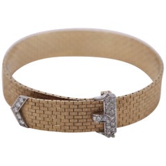 Gold and Diamond Midcentury Buckle Bracelet