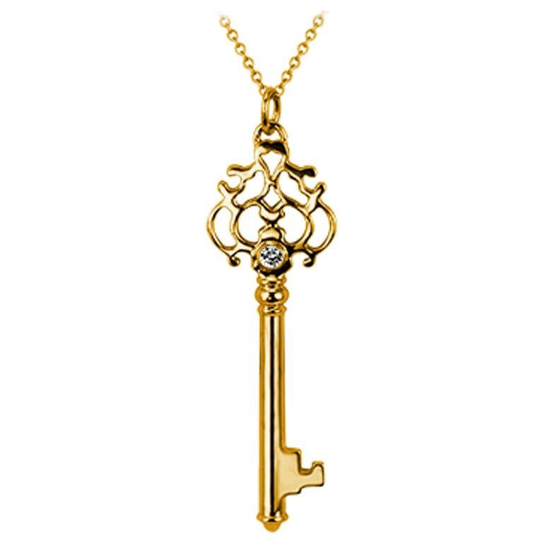 Sasha Primak Gold and Diamond Ornate Key Pendant For Sale