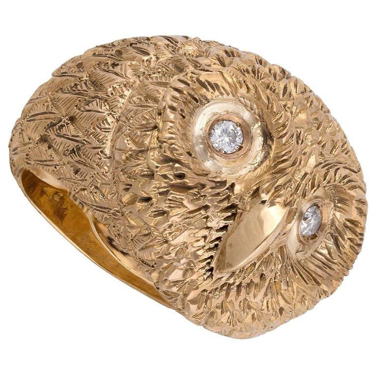 Retro Gold and Diamond Owl Ring