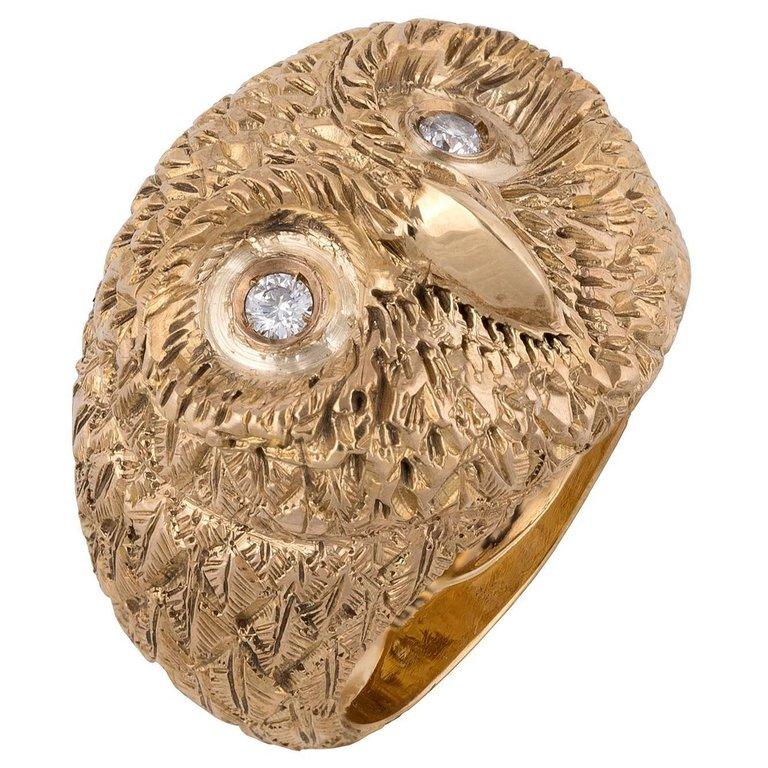 Gold and Diamond Owl Ring In New Condition In Firenze, IT