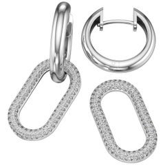 18kt White Gold and Diamond Chain Link Detachable Hoop Earring 