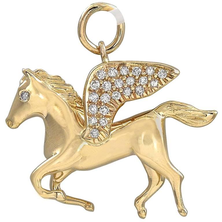 Gold and Diamond Pegasus Pendant/Charm at 1stDibs