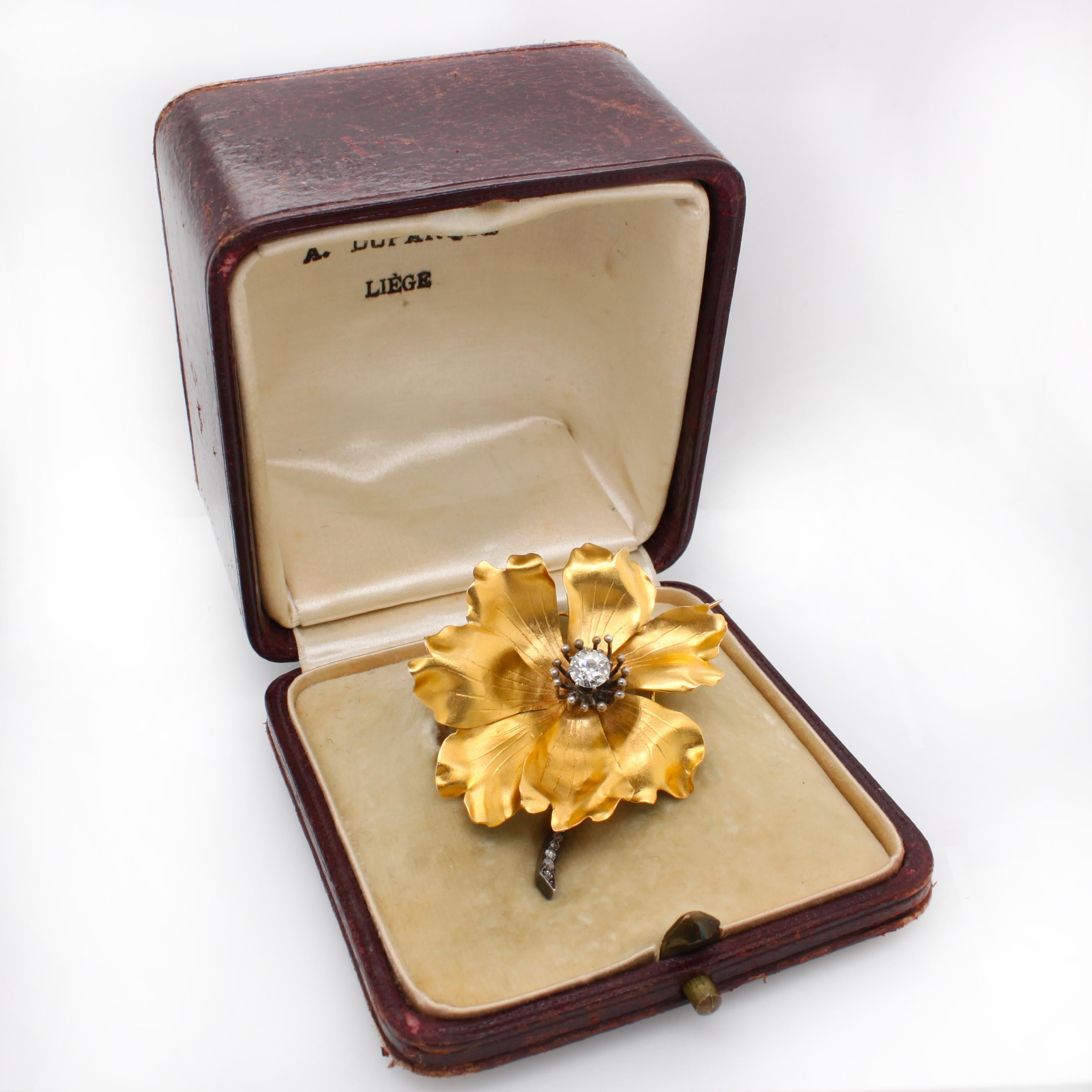 Gold and Diamond Peony Flower Brooch, France, circa 1900s 1