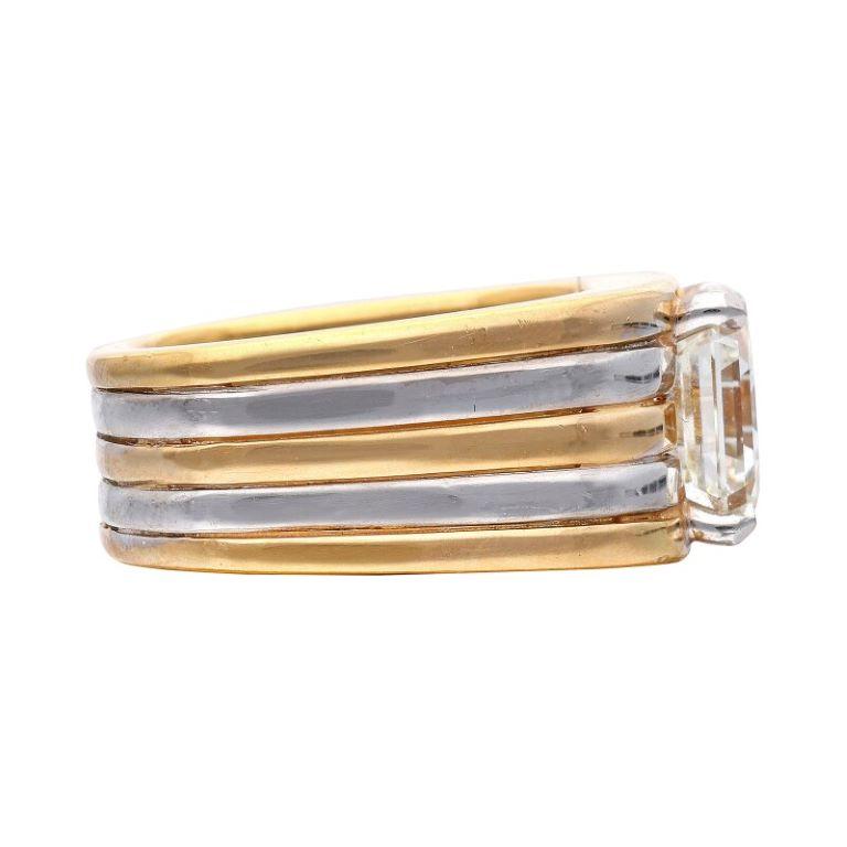Emerald Cut GIA Certified 3.51 Cts Gold and Diamond Ring For Sale