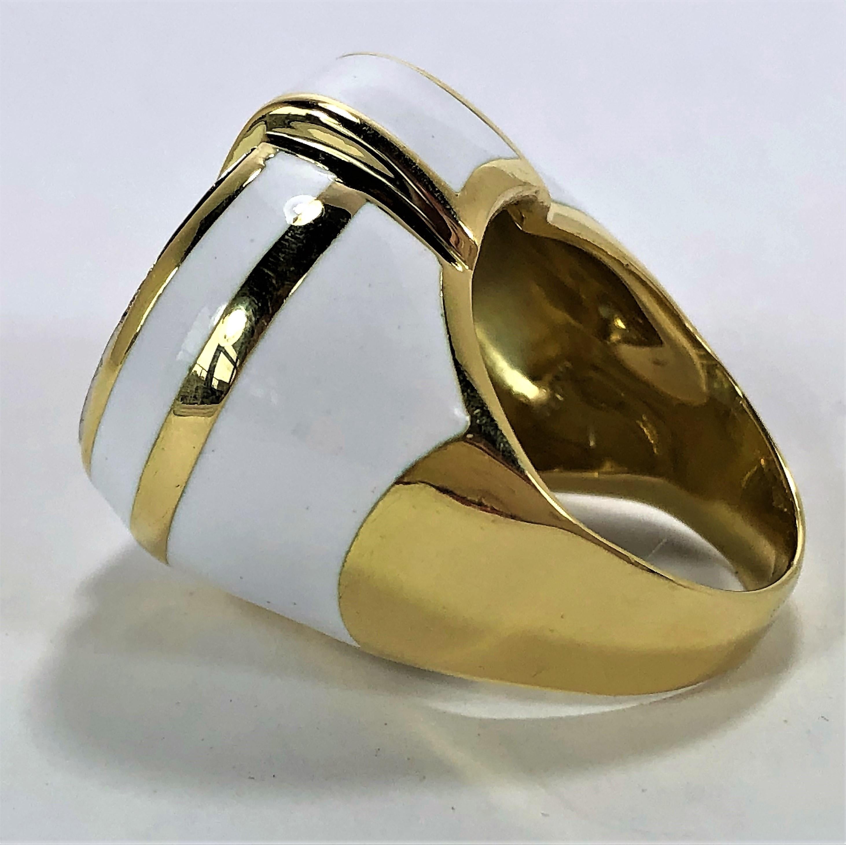 Women's Gold and Diamond Ring with White Enamel