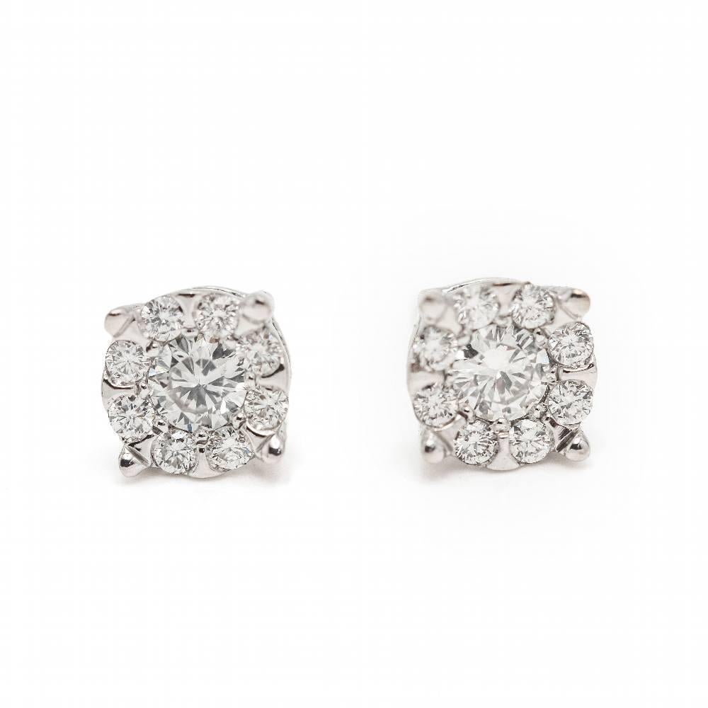 Ohrringe aus Gold und Diamanten mit Rosette (Brillantschliff) im Angebot