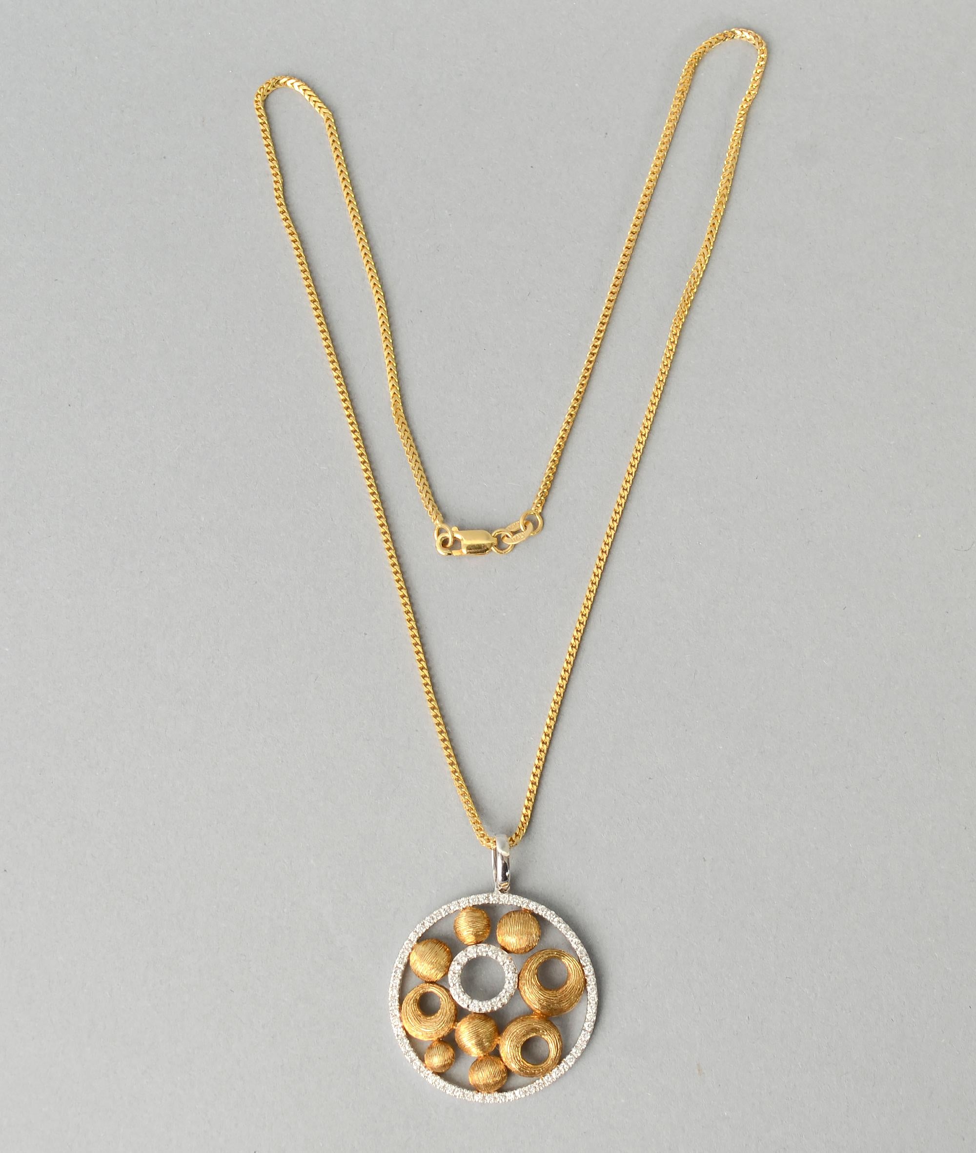 Contemporary Gold and Diamond Round Pendant Necklace