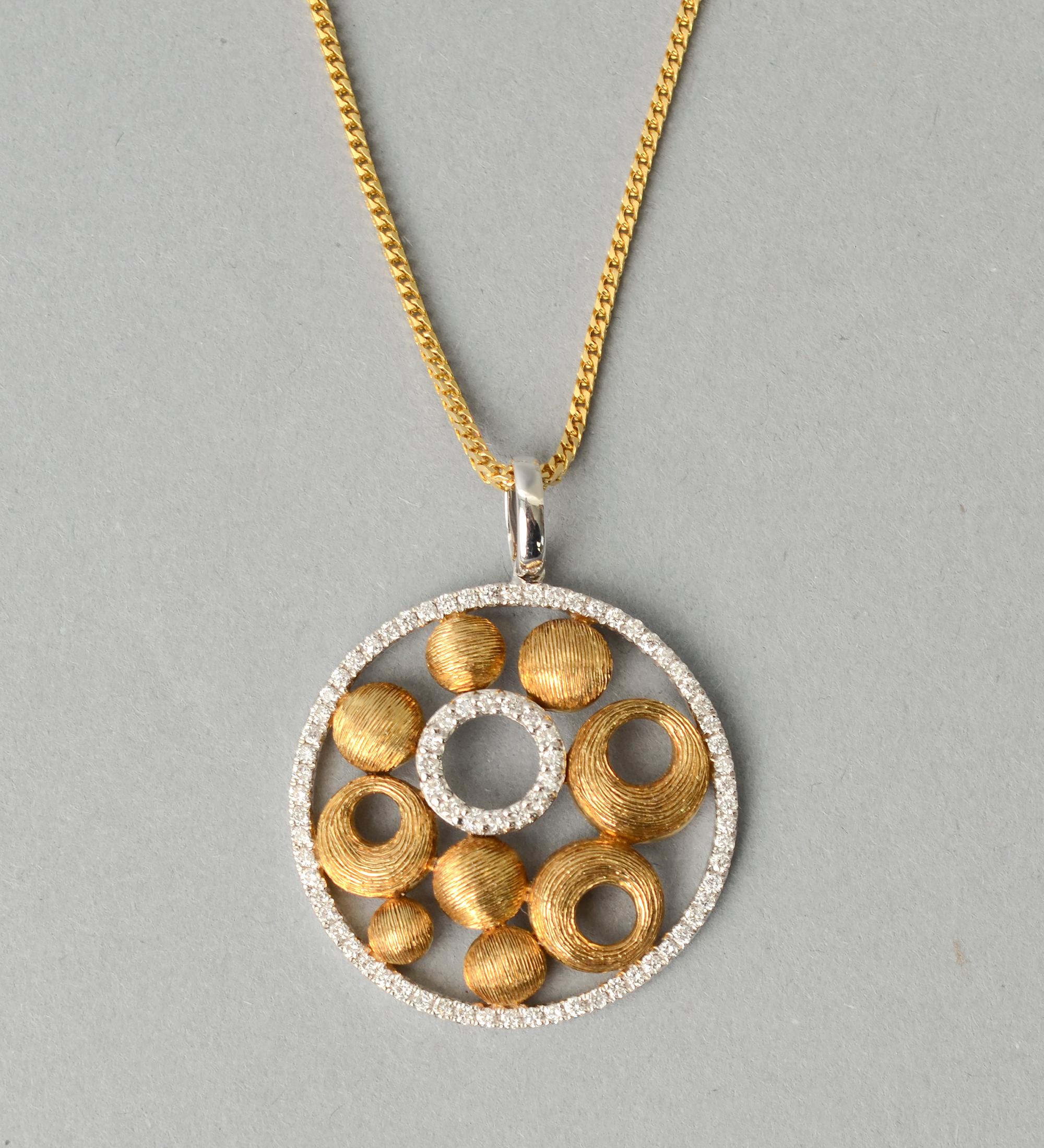 Round Cut Gold and Diamond Round Pendant Necklace