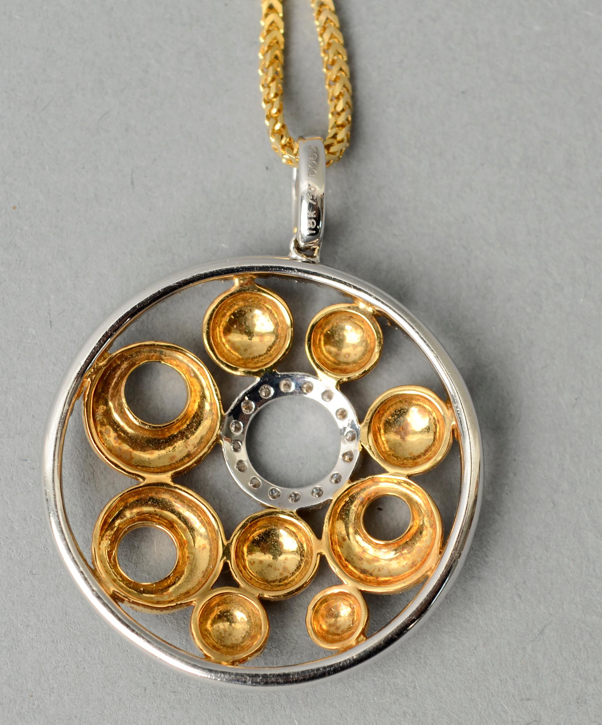 Gold and Diamond Round Pendant Necklace 1