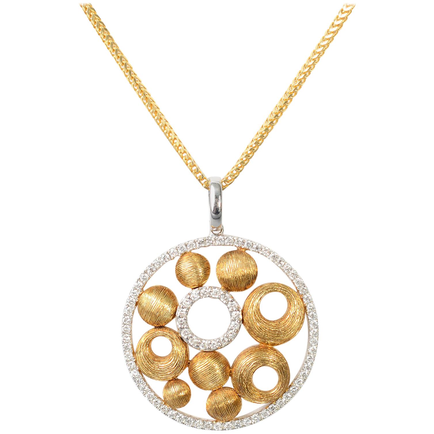 Gold and Diamond Round Pendant Necklace