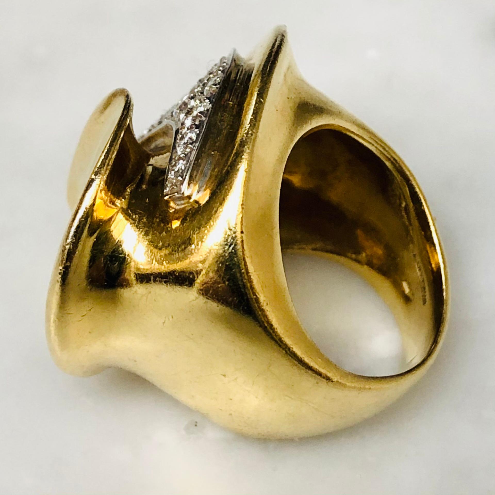 Contemporary Gold and Diamond Sculptural Cocktail Ring, 18 Karat Yellow Gold
