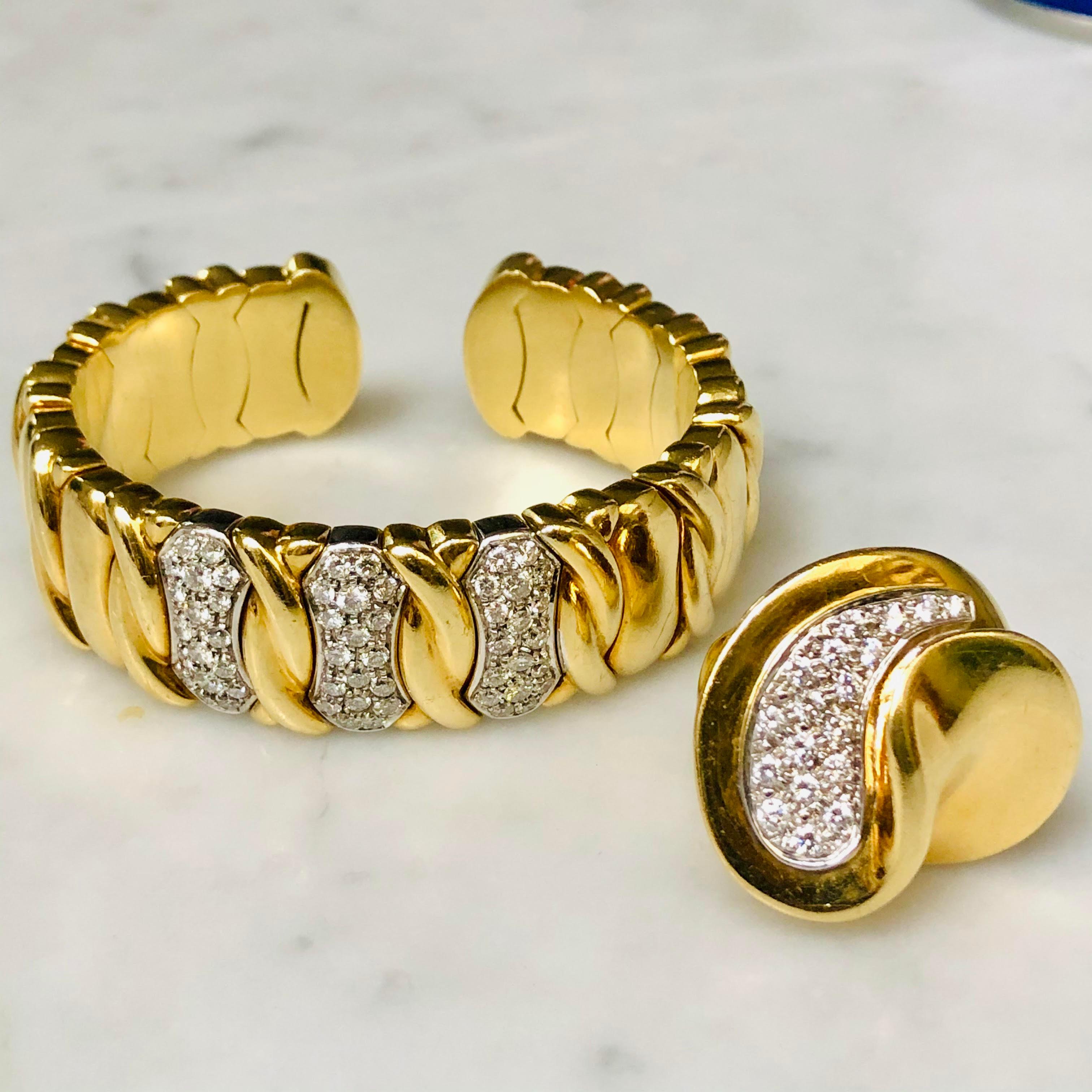 Women's Gold and Diamond Sculptural Cocktail Ring, 18 Karat Yellow Gold
