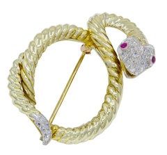 Diamond Ruby Snake Pin Brooch