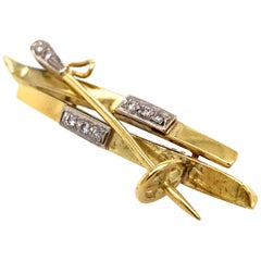 Vintage Gold and Diamond Ski Pin