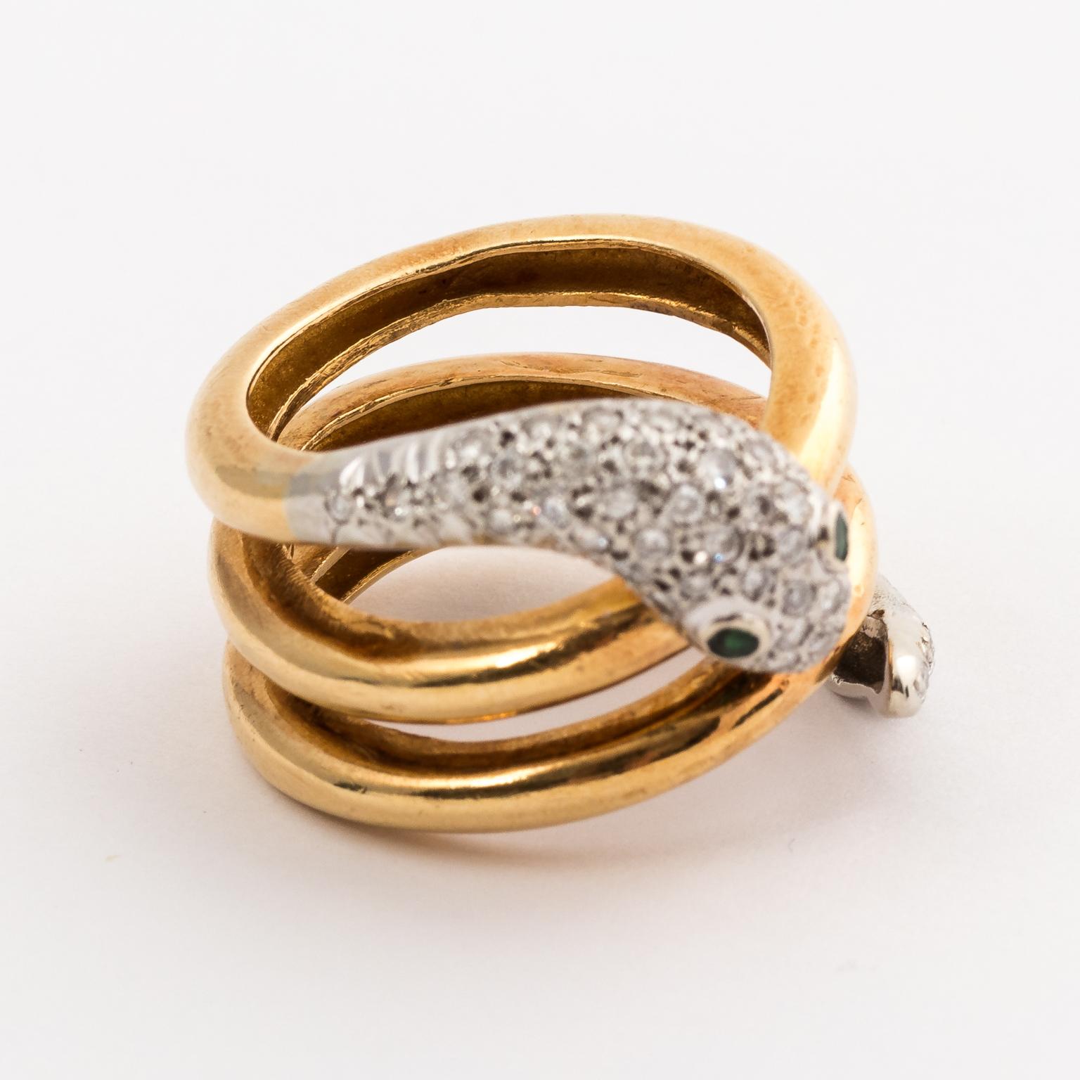 Modern Gold and Diamond Snake Ring