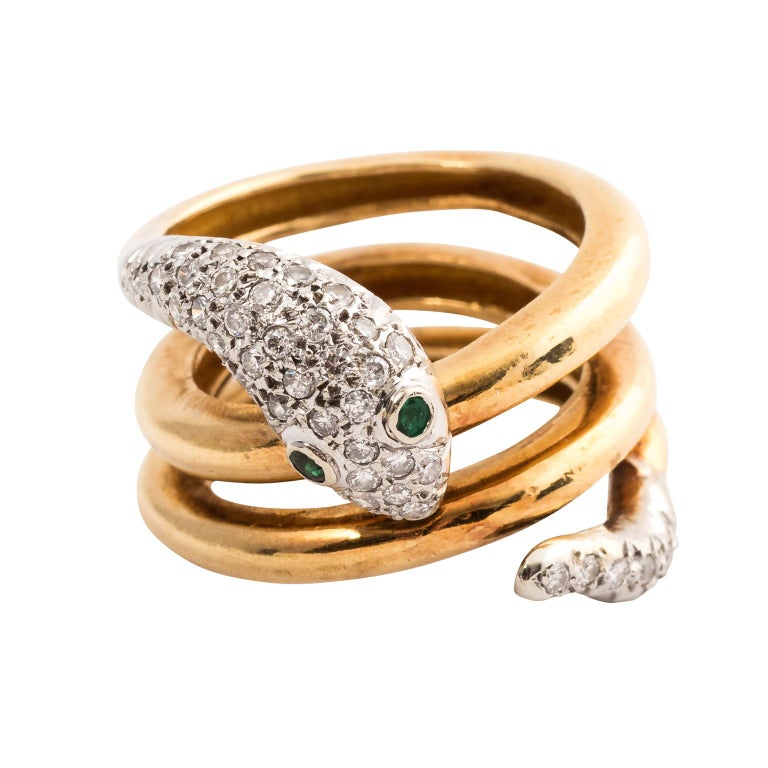 Gold and diamond snake ring, 1950–60, offered by The Antique and Artisan Center