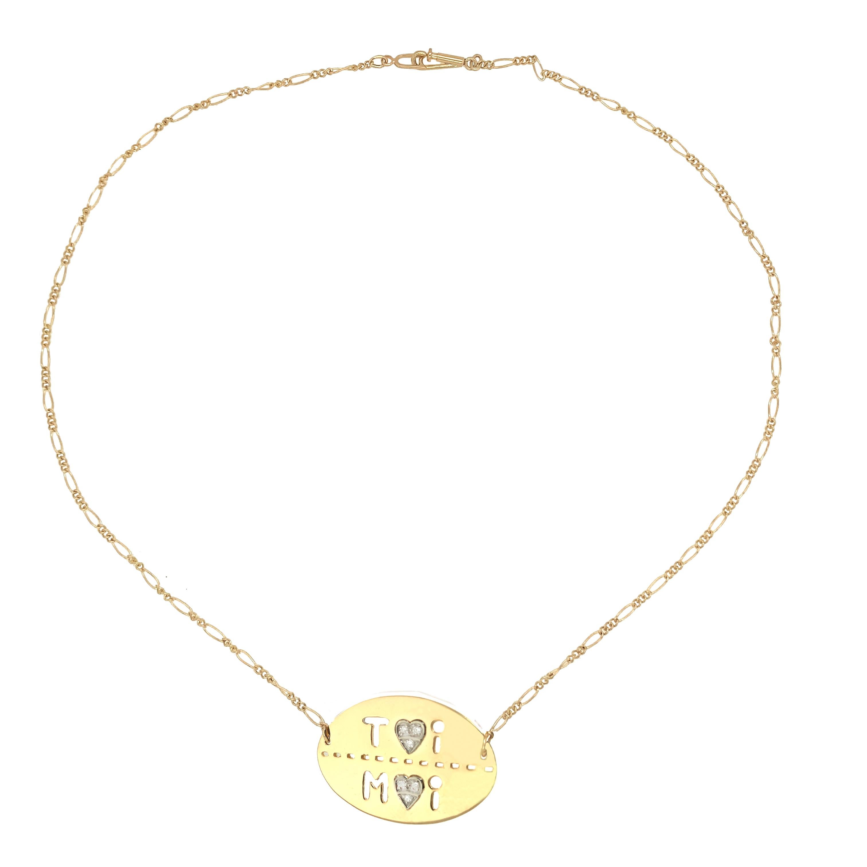 Toi et Moi Halskette aus Gold und Diamanten (Brillantschliff) im Angebot