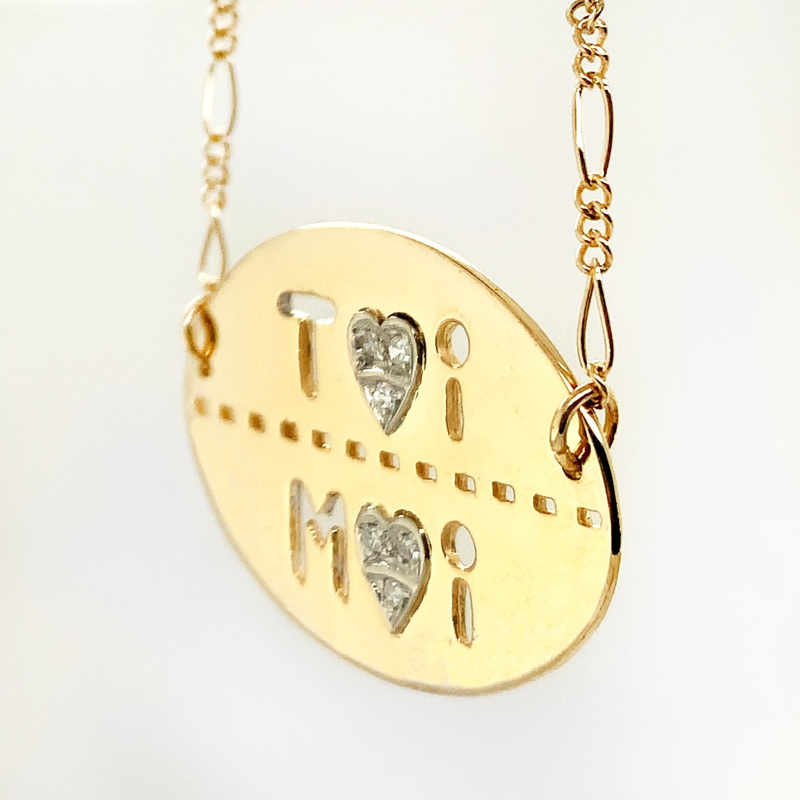 Toi et Moi Halskette aus Gold und Diamanten im Zustand „Hervorragend“ im Angebot in New York, NY