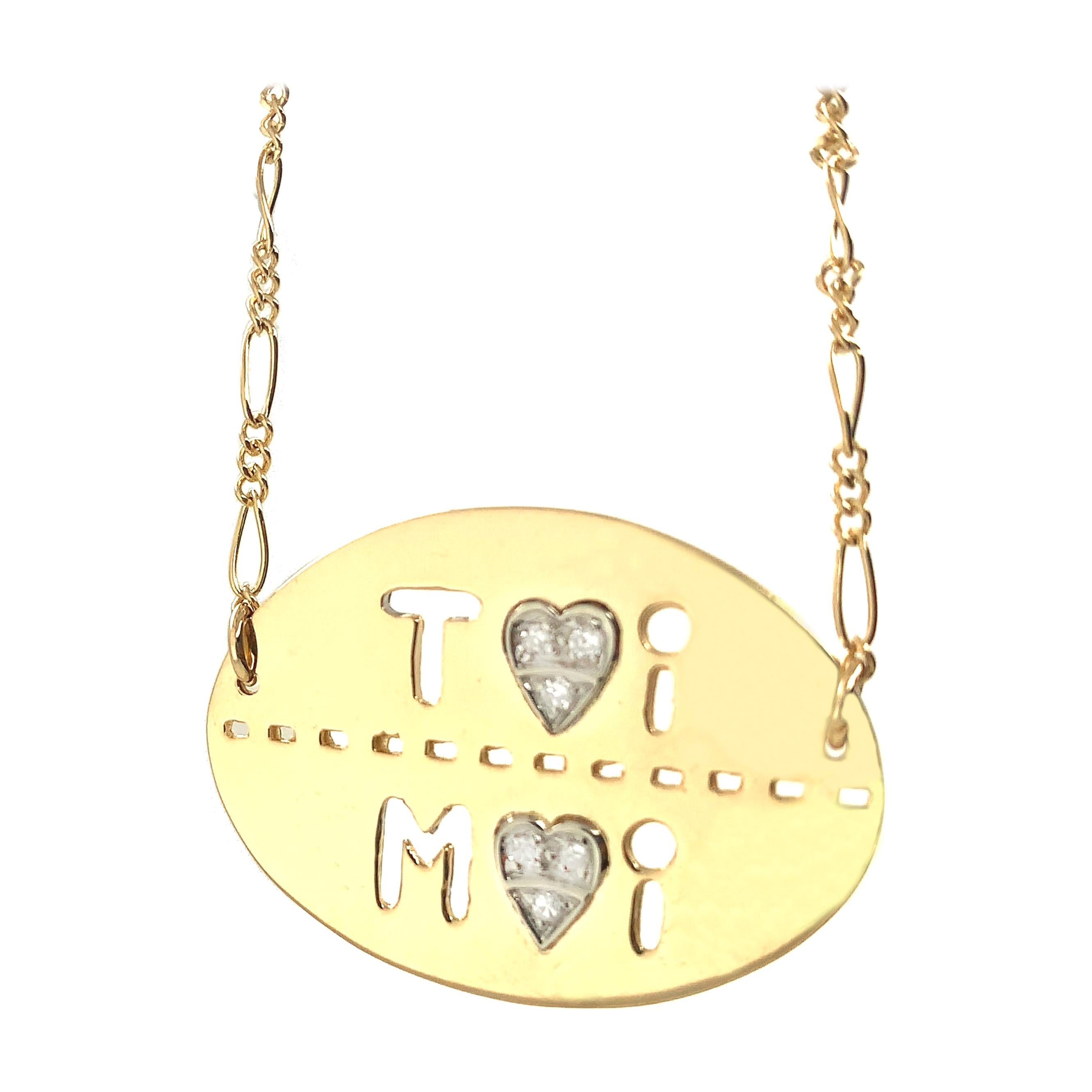 Gold and Diamond Toi et Moi Necklace For Sale